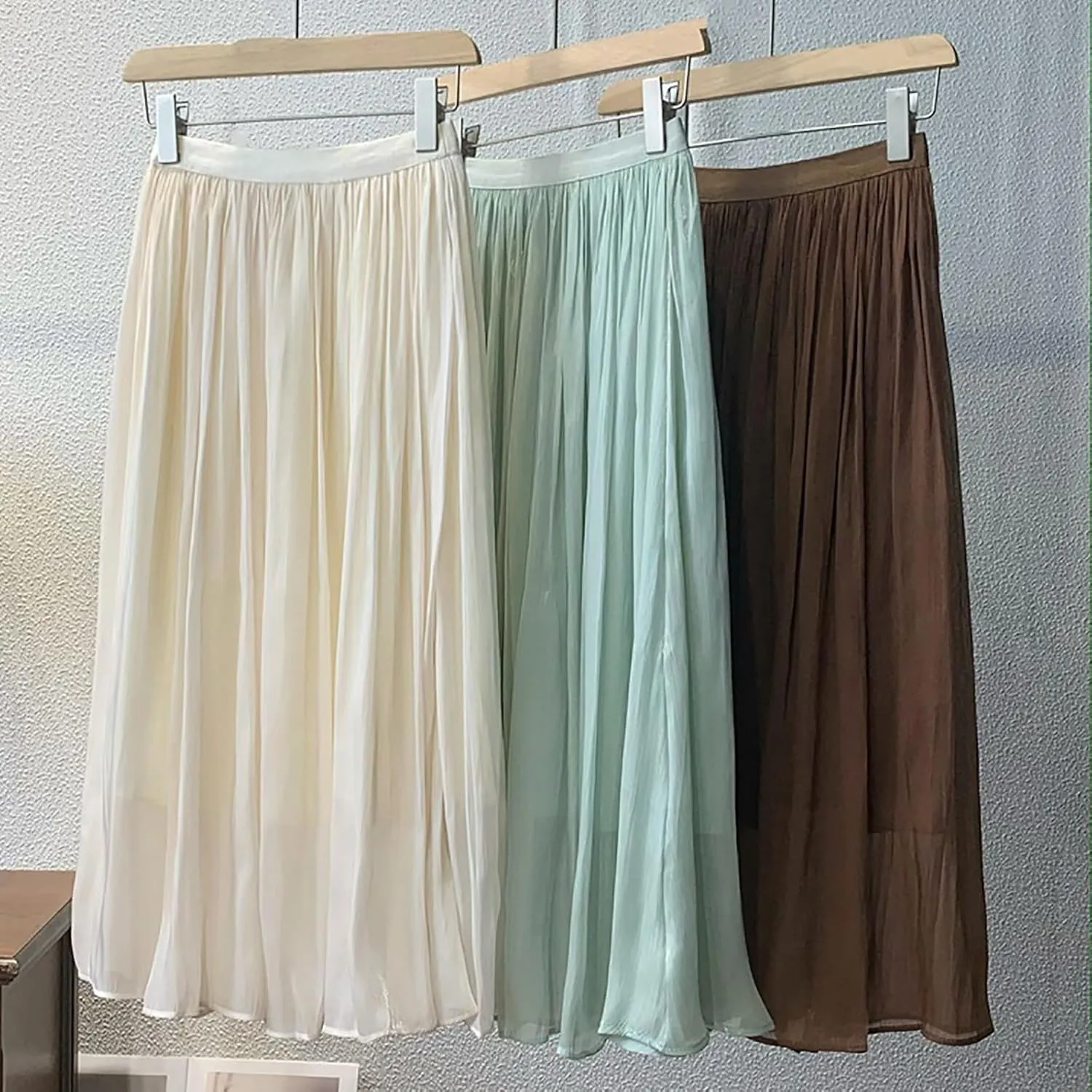 Ladies Trendy Elegant Tulle Skirt Pleated High Waist Tummy Control Midi Skirts Party Dance A-Line Swing Skirt Dress