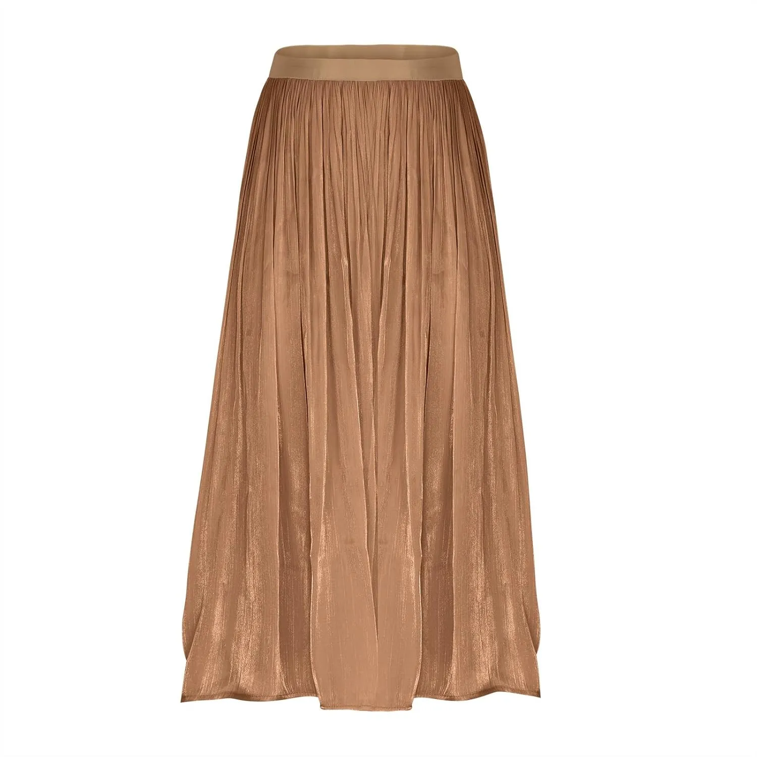Ladies Trendy Elegant Tulle Skirt Pleated High Waist Tummy Control Midi Skirts Party Dance A-Line Swing Skirt Dress