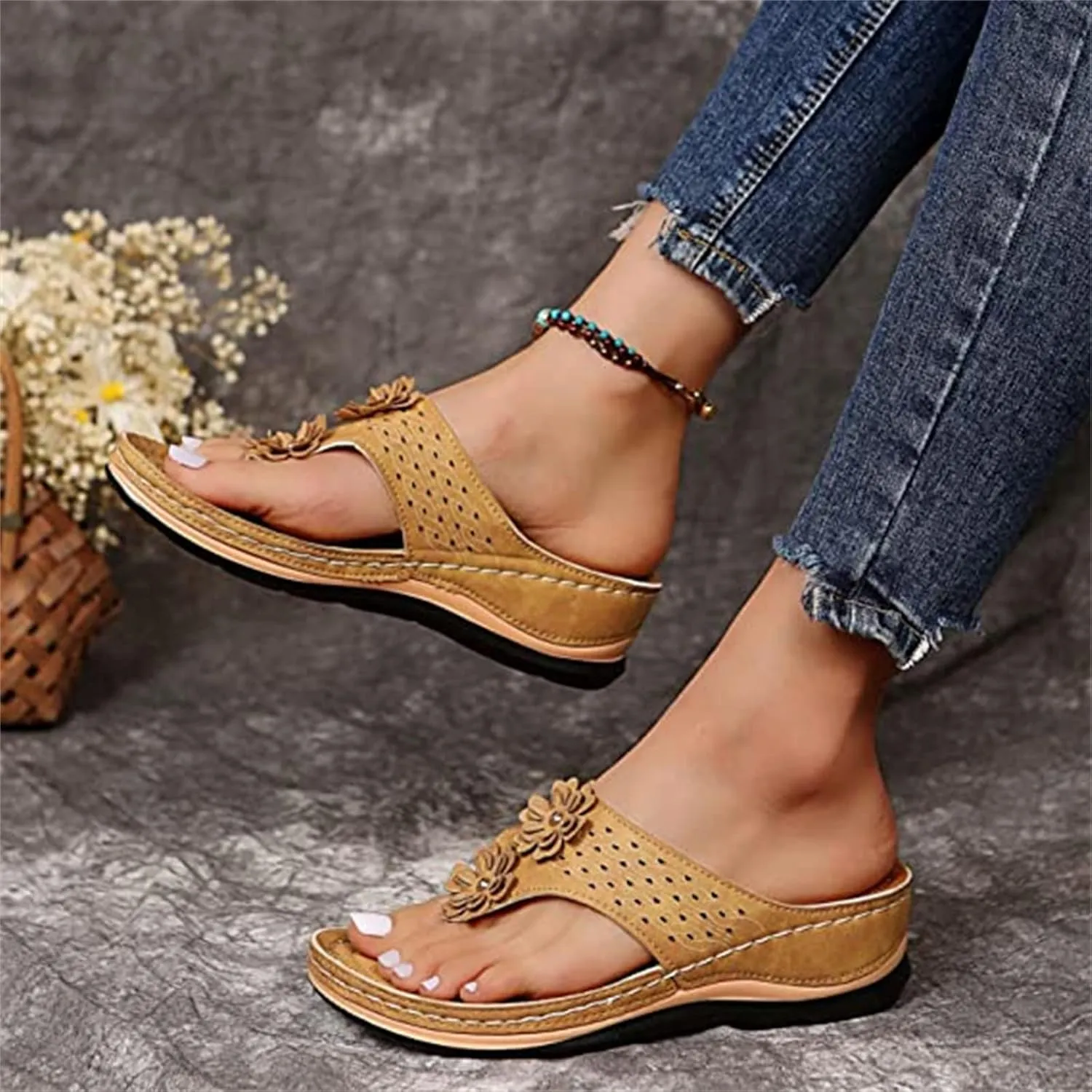 Ladmiple Sandals for Women Casual Summer 2023 Womens Summer Dressy Orthopedic Slide Sandal Slip On Open Toe Thong Sandal