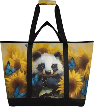 Large Insulated Reusable Tote Bag Badger Sunflower Cute for Grocery Shopping for Women Men, Cooler Bag with Zippered Top & Handles for Travel Beach Picnic