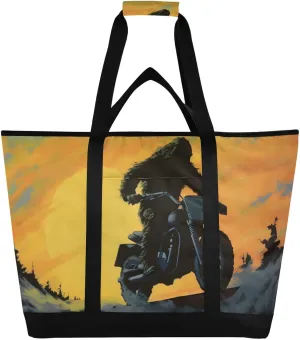 Large Insulated Reusable Tote Bag Sasquatch Drive Motor Orange for Grocery Shopping for Women Men, Cooler Bag with Zippered Top & Handles for Travel Beach Picnic