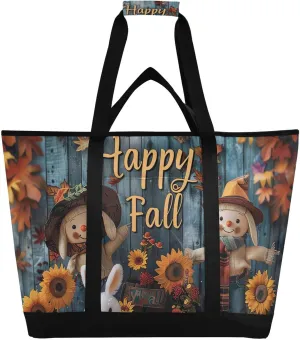 Large Insulated Reusable Tote Bag Thanksgiving Fall Pumpkins for Grocery Shopping for Women Men, Cooler Bag with Zippered Top & Handles for Travel Beach Picnic