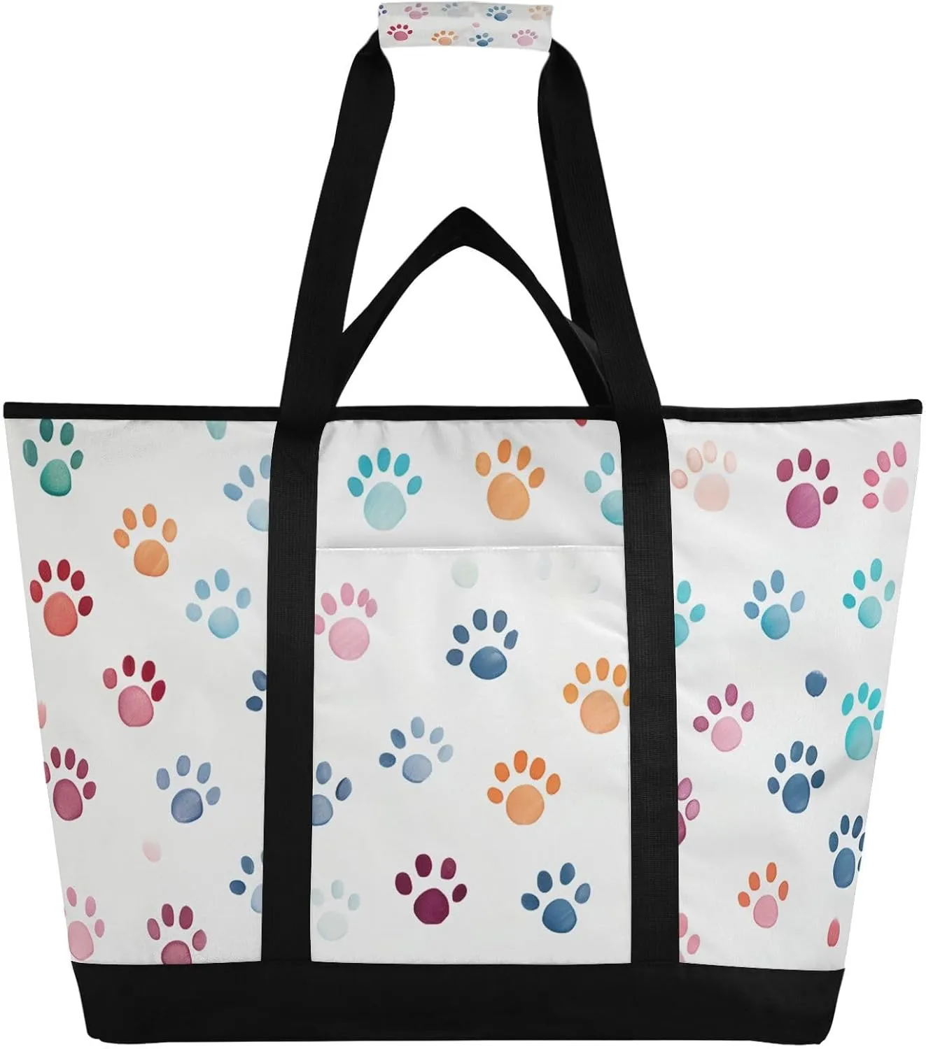 Large Insulated Reusable Tote Bag Unique-paw-Print-Patterns for Grocery Shopping for Women Men, Cooler Bag with Zippered Top & Handles for Travel Beach Picnic