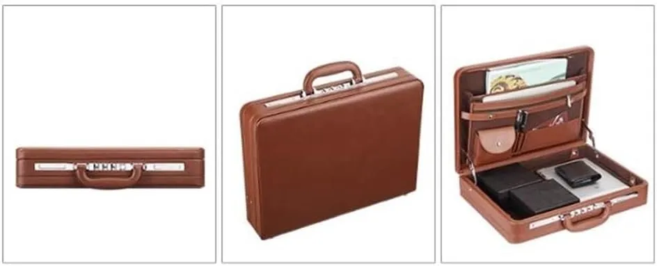 Leather Briefcase, Business Suitcase Password Box, Men's And Women's Laptop Bags File Box Document Storage Suitcase