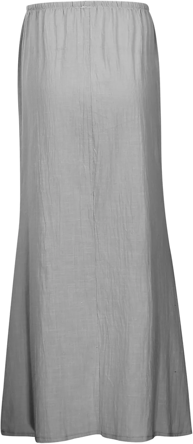 Linen Maxi Skirts for Women Trendy Summer 2025 Drawstring Waist A Line Skirts Cute Vacation Boho Long Flowy Skirts