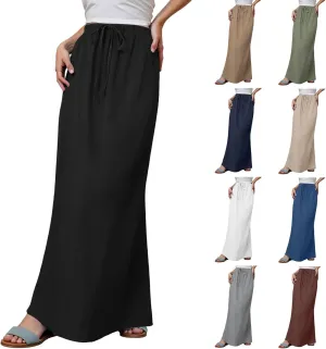 Linen Skirts for Women Summer Drawstring Waist A Line Skirt Cute Vacation Boho Long Flowy Skirts
