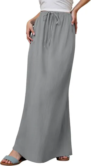 Linen Skirts for Women Summer Drawstring Waist A Line Skirt Cute Vacation Boho Long Flowy Skirts