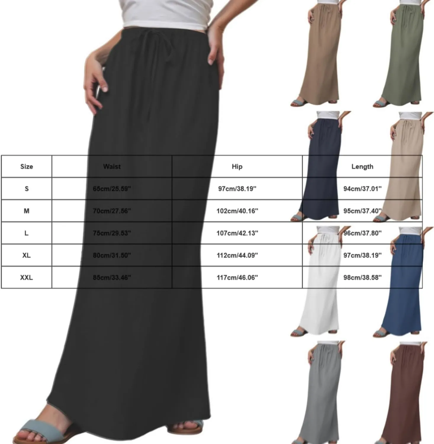 Linen Skirts for Women Summer Drawstring Waist A Line Skirt Cute Vacation Boho Long Flowy Skirts