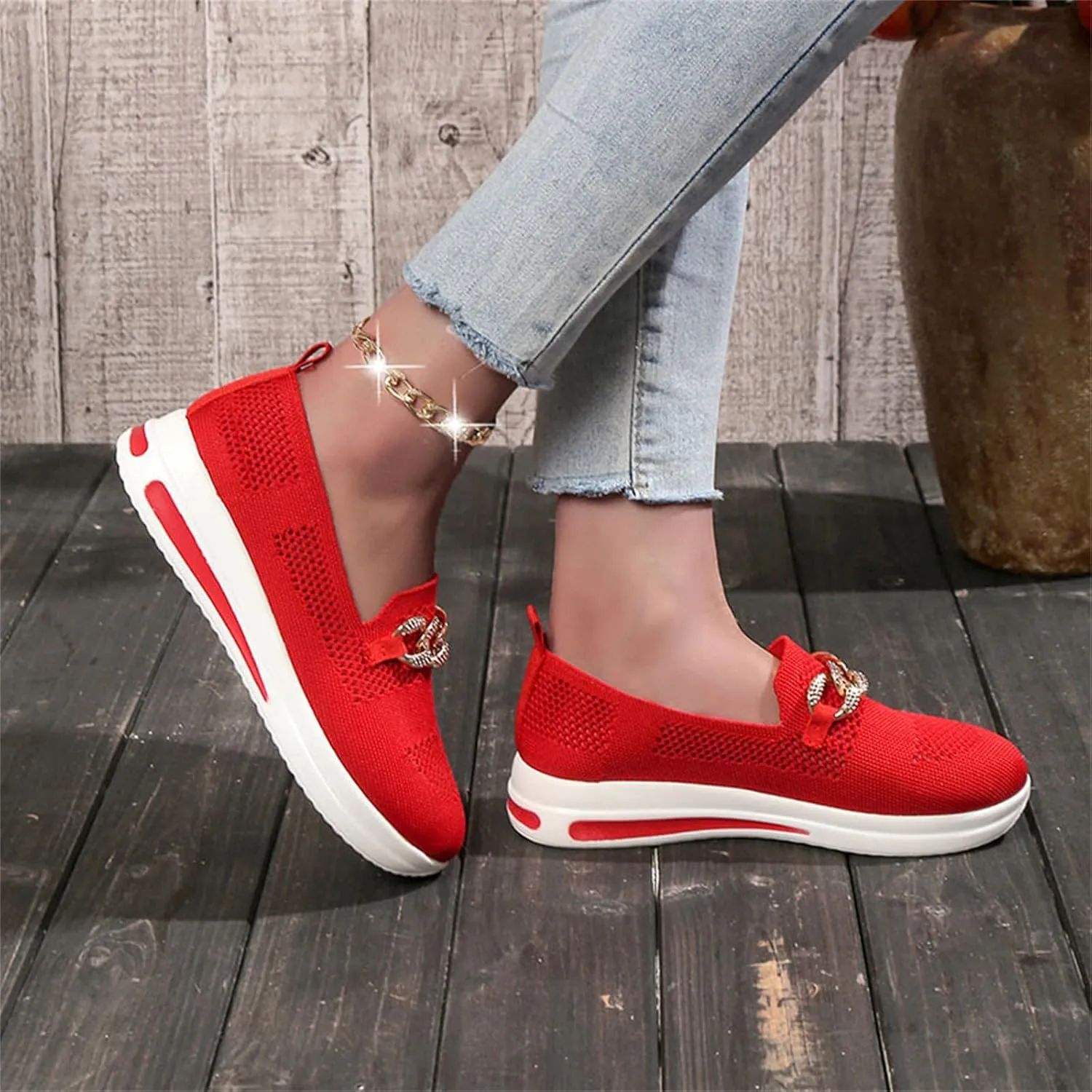 Loafers for Women Trendy Mesh Knit Walking Shoes Sock Sneakers Lightweight Comfy Breathable Casual Pull-on Daily Shoe