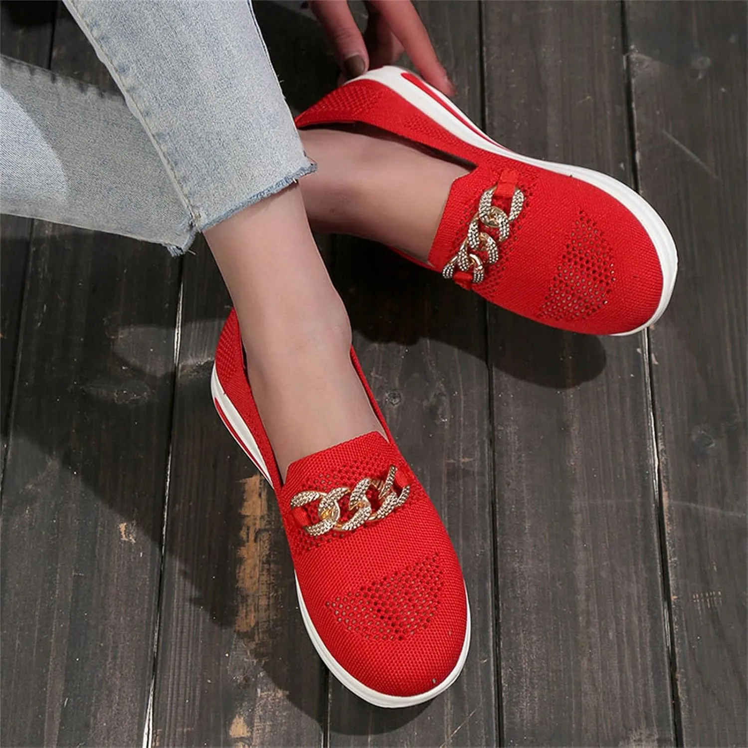 Loafers for Women Trendy Mesh Knit Walking Shoes Sock Sneakers Lightweight Comfy Breathable Casual Pull-on Daily Shoe