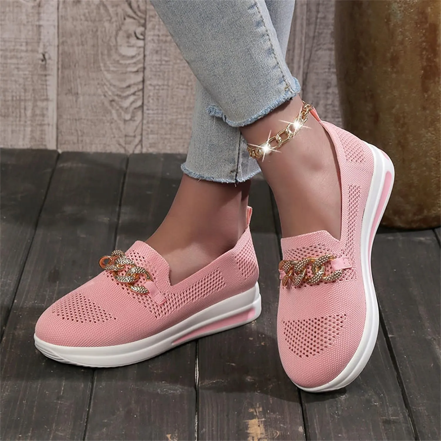 Loafers for Women Trendy Mesh Knit Walking Shoes Sock Sneakers Lightweight Comfy Breathable Casual Pull-on Daily Shoe
