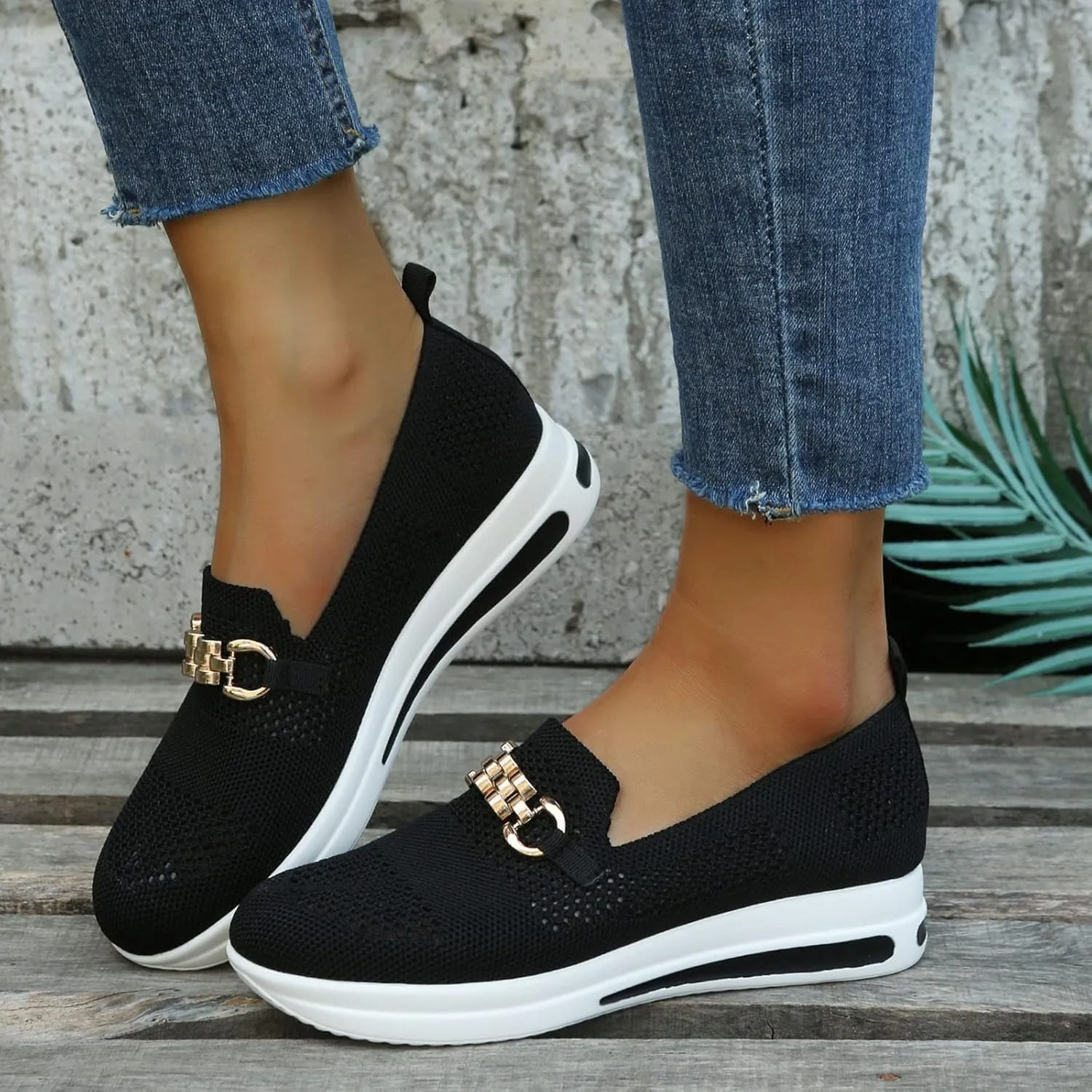 Loafers for Women Trendy Mesh Knit Walking Shoes Sock Sneakers Lightweight Comfy Breathable Pull-on Daily Casual Sneakers
