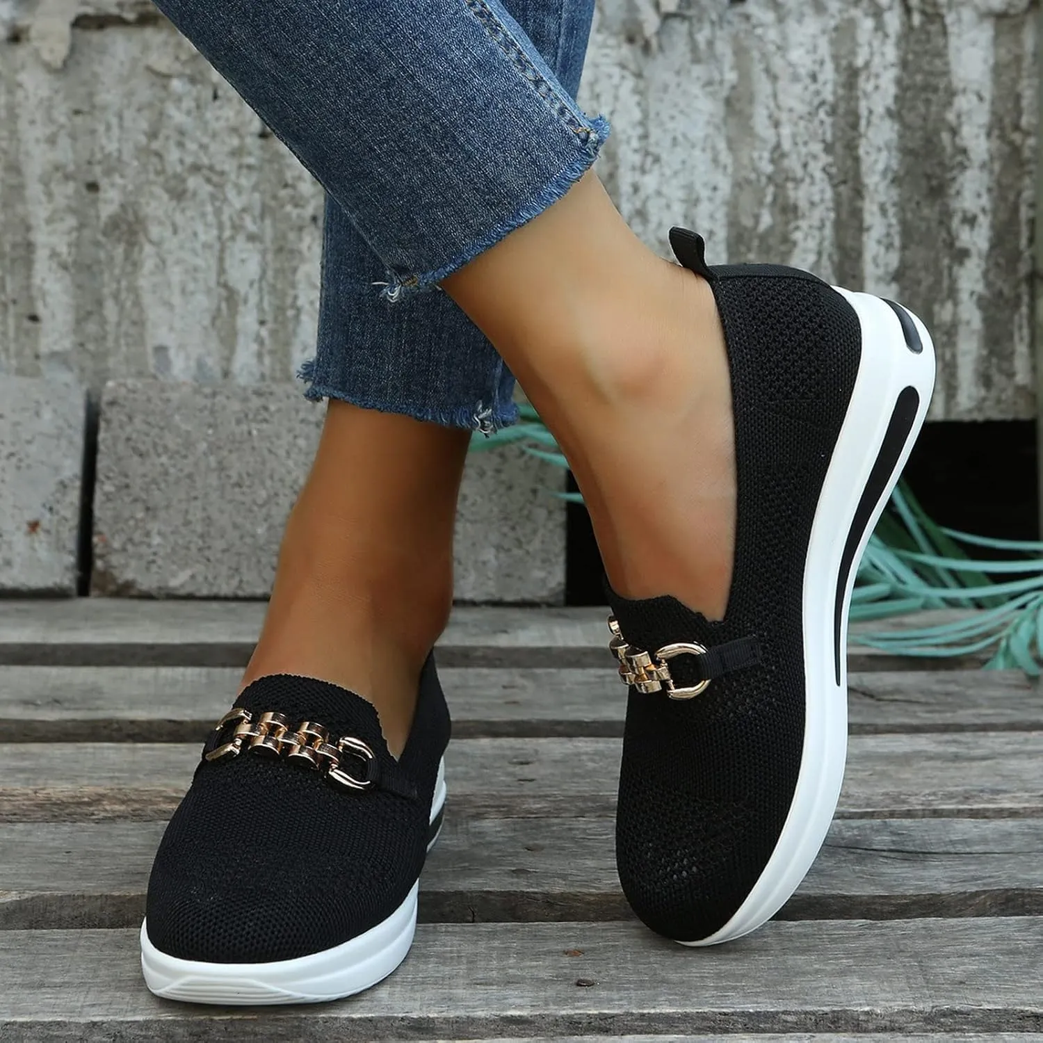 Loafers for Women Trendy Mesh Knit Walking Shoes Sock Sneakers Lightweight Comfy Breathable Pull-on Daily Casual Sneakers