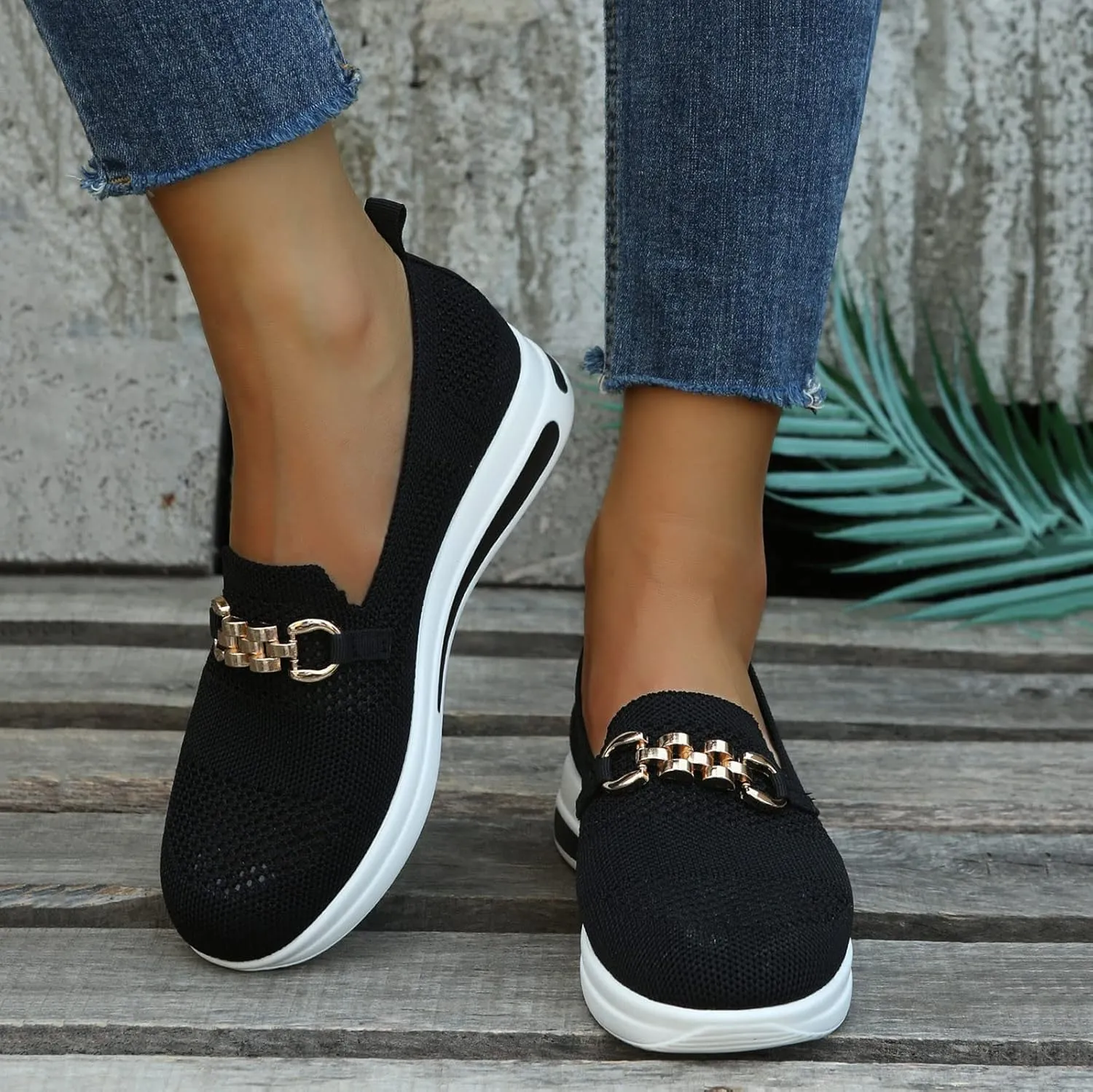 Loafers for Women Trendy Mesh Knit Walking Shoes Sock Sneakers Lightweight Comfy Breathable Pull-on Daily Casual Sneakers