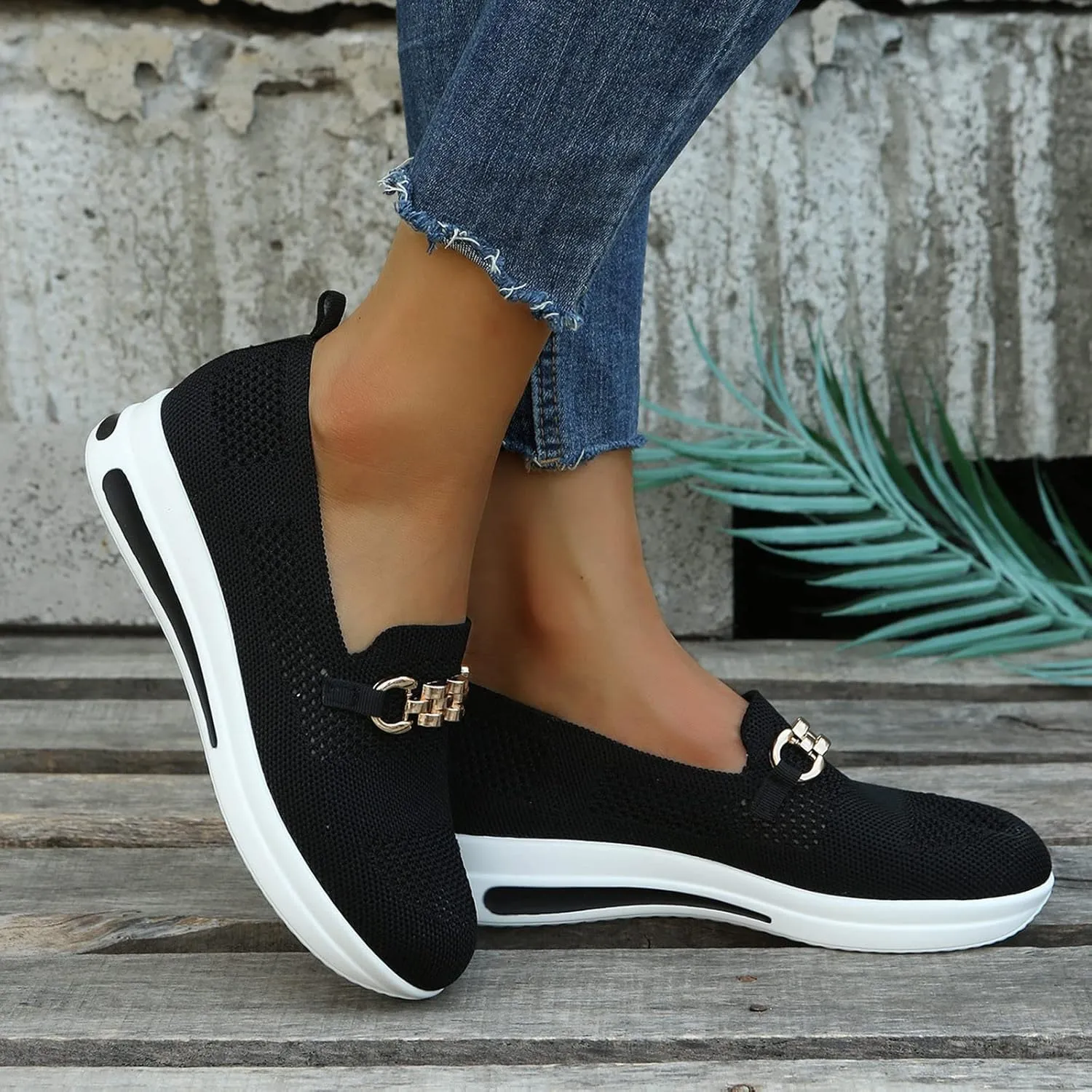Loafers for Women Trendy Mesh Knit Walking Shoes Sock Sneakers Lightweight Comfy Breathable Pull-on Daily Casual Sneakers