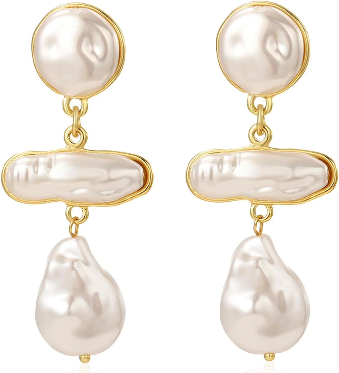 Long Tassel Gold Pearl Drop Earrings for Women Big Large Statement Baroque Pearl Women Drop Dangle Trendy Dangling Hanging Wedding Prom Bridal Earrings Jewelry