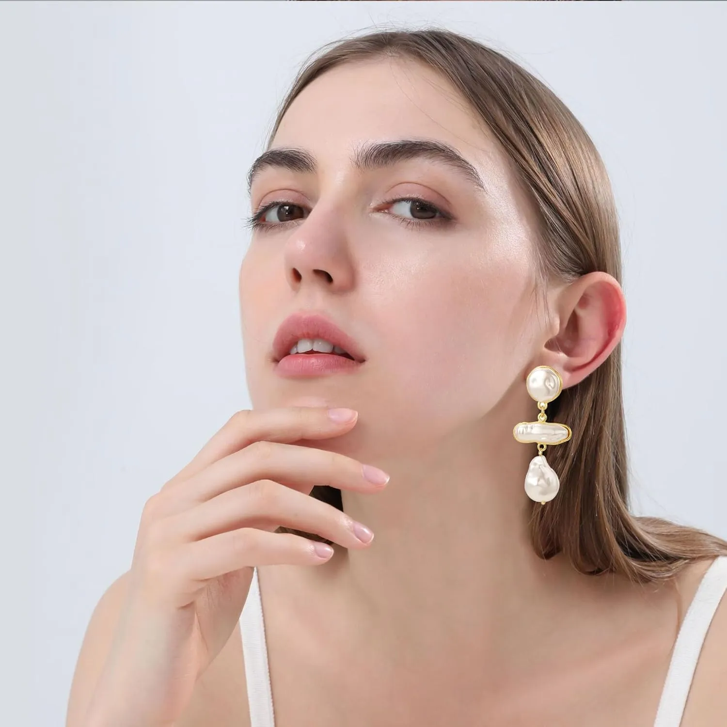 Long Tassel Gold Pearl Drop Earrings for Women Big Large Statement Baroque Pearl Women Drop Dangle Trendy Dangling Hanging Wedding Prom Bridal Earrings Jewelry