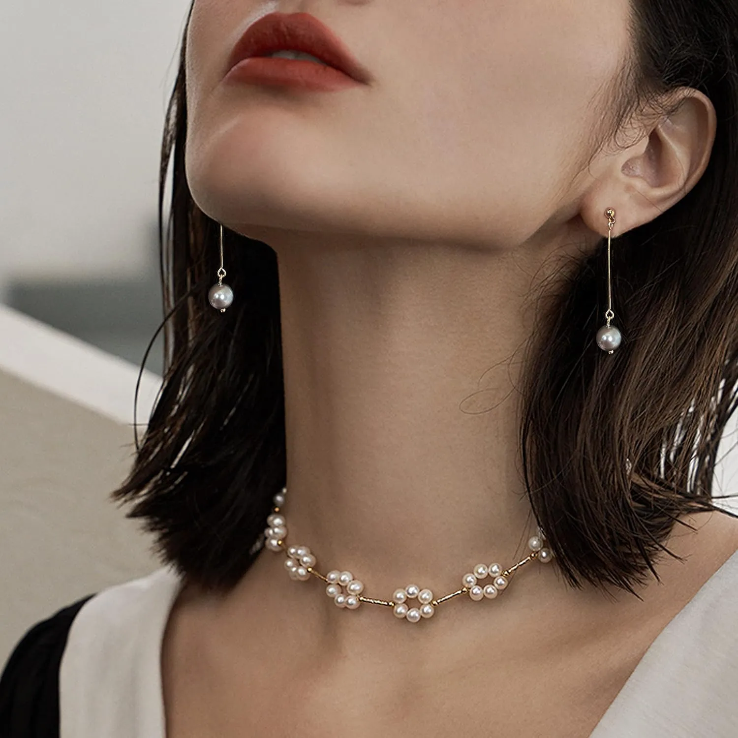 Long Tassel Pearl Earrings for Women 14K Gold Beads Chain Boho Statement Pearl dangling Jewelry for Bridal Wedding Gift