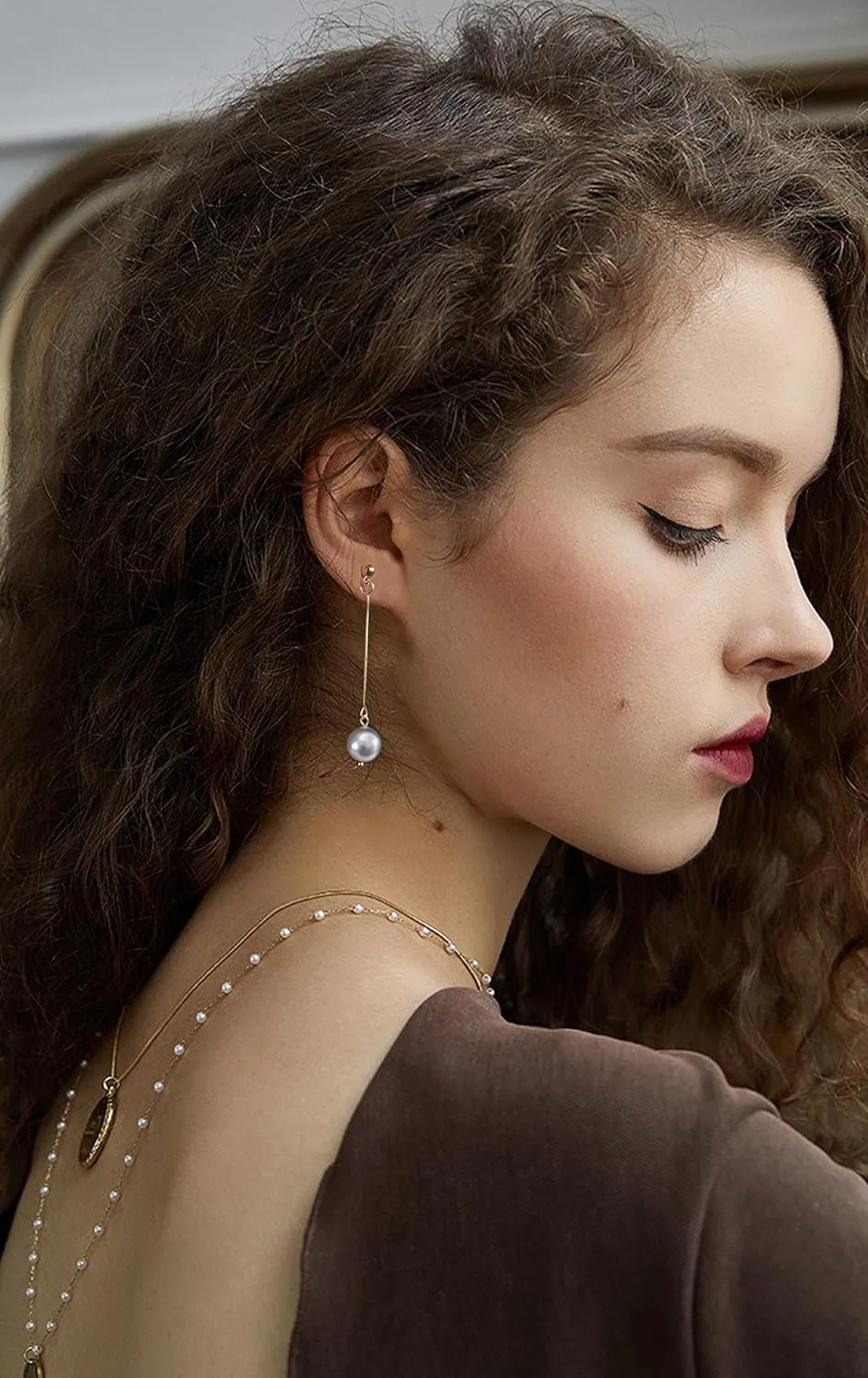 Long Tassel Pearl Earrings for Women 14K Gold Beads Chain Boho Statement Pearl dangling Jewelry for Bridal Wedding Gift
