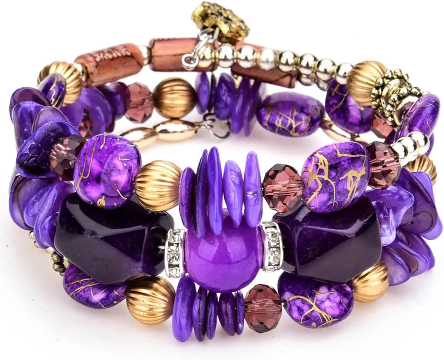 Long tiantian Boho Bracelets for Women Purple Crystal Layered Beaded Bracelets Bohemian Stretch Bracelet Stack Stone Charm Bracelets Boho Outfits for Women Gifts for Christmas Stocking Stuffers