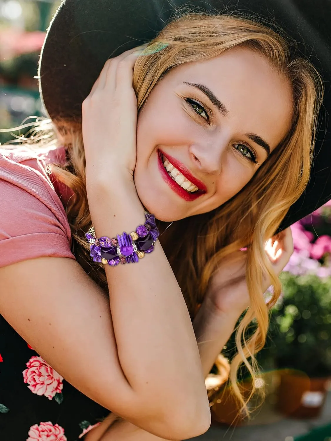 Long tiantian Boho Bracelets for Women Purple Crystal Layered Beaded Bracelets Bohemian Stretch Bracelet Stack Stone Charm Bracelets Boho Outfits for Women Gifts for Christmas Stocking Stuffers