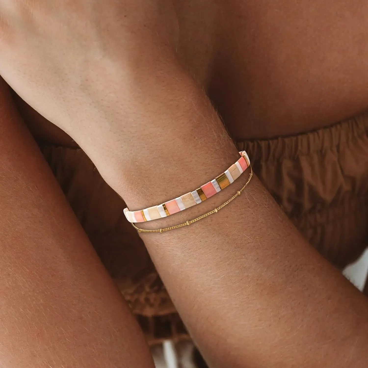 Long tiantian Tila Beaded Bracelets for Women Stretch Bracelets for Women Boho Western Jewelry Gifts Summer 2025 Womens Fashion