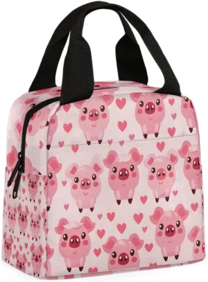 Love Pigs Lunch Bag Cute Pink Pig Tote Lunch Bag Reusable Lunch Box Leakproof Cooler Bag