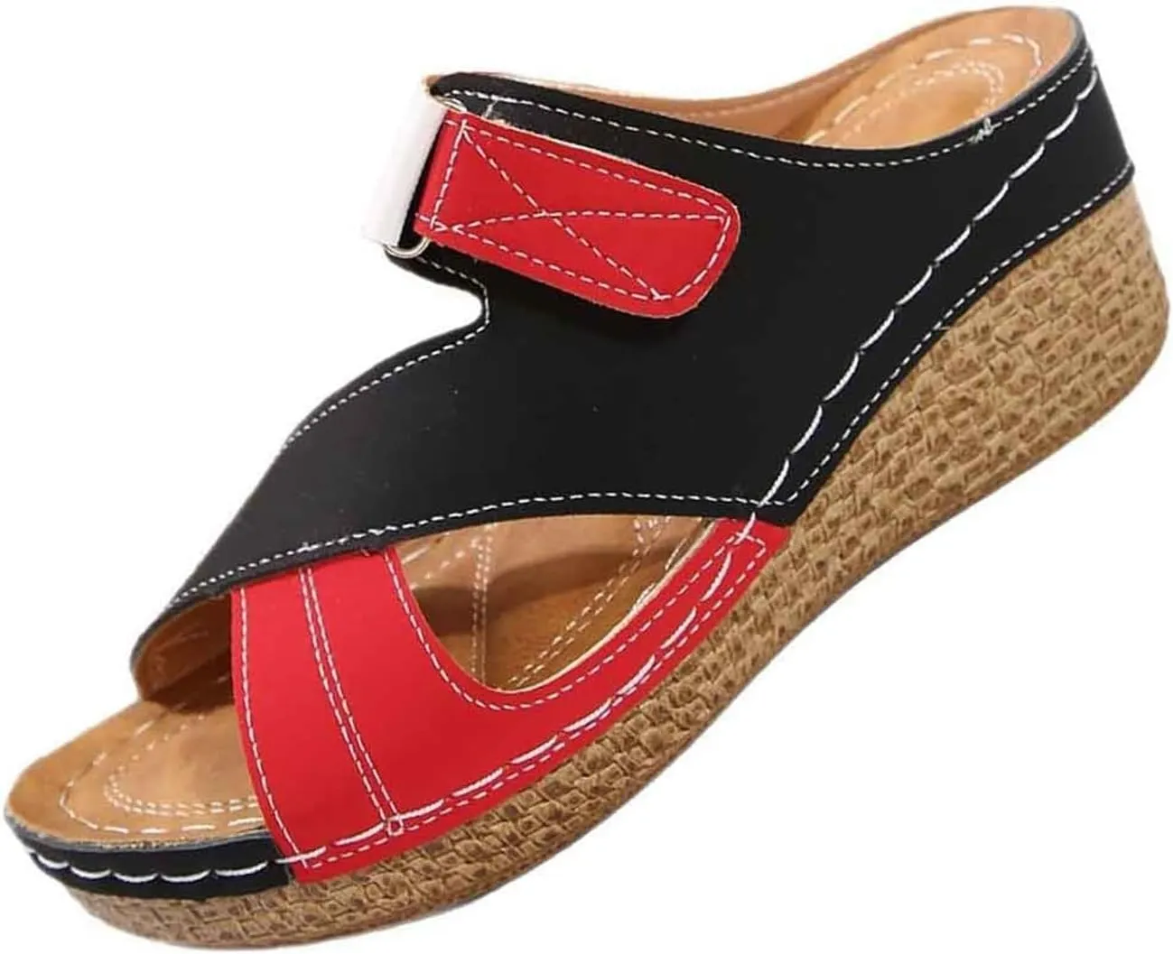Low Wedge Sandals for Women Arch Support Slides Open Toe Cross Strap Sandal, Hollow Out Breathable Buckle Platform Sandals Comfortable Orthopedic Walking Slippers