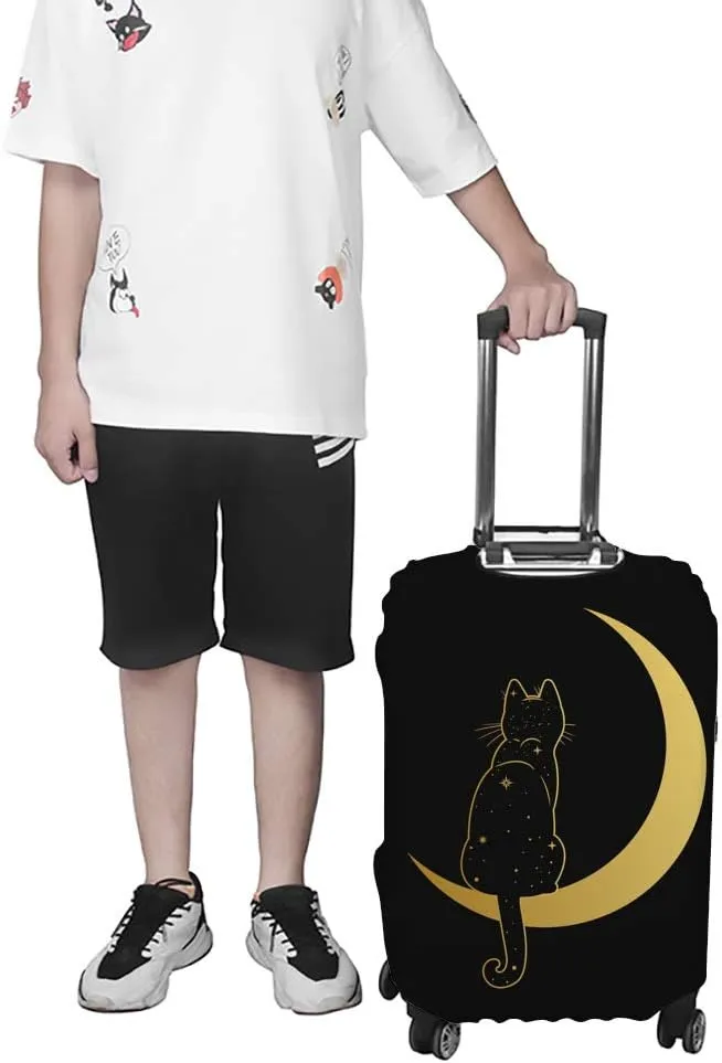 Luggage Cover Suitcase Cover Cat Sitting On T Crescent Moon Black Protective Covers Suitcase Protector L Fits 26-28 Inch Luggage