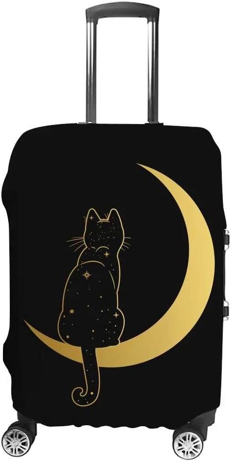 Luggage Cover Suitcase Cover Cat Sitting On T Crescent Moon Black Protective Covers Suitcase Protector L Fits 26-28 Inch Luggage