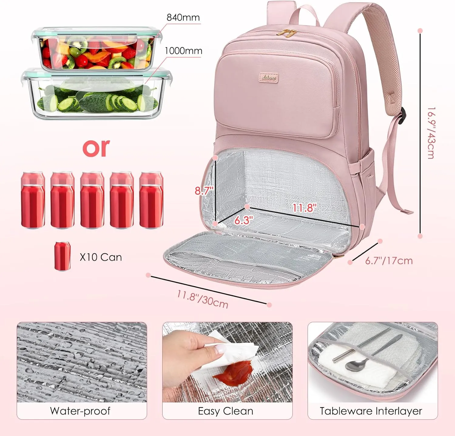 Lunch Backpack for Women Men 16 Inch Laptop Backpack with Leak Proof Lunch Compartment Picnic Big Traveling Bag Meal Prep bags for Daily Commuter Travel