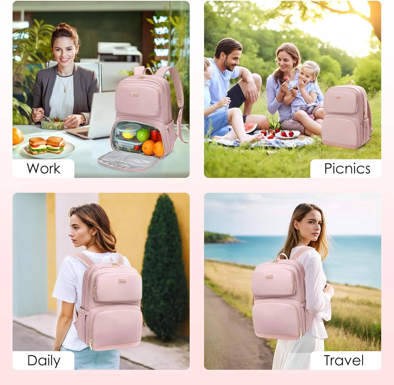 Lunch Backpack for Women Men 16 Inch Laptop Backpack with Leak Proof Lunch Compartment Picnic Big Traveling Bag Meal Prep bags for Daily Commuter Travel