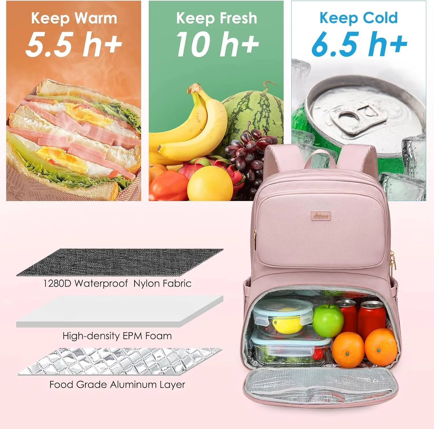 Lunch Backpack for Women Men 16 Inch Laptop Backpack with Leak Proof Lunch Compartment Picnic Big Traveling Bag Meal Prep bags for Daily Commuter Travel