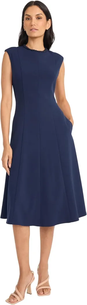 Maggy London Women's A-line Midi Pockets-Cap Sleeve High Neck-Wedding Guest Cocktail Dress