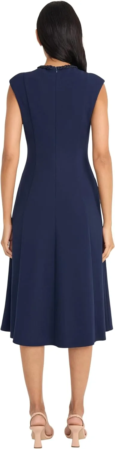 Maggy London Women's A-line Midi Pockets-Cap Sleeve High Neck-Wedding Guest Cocktail Dress