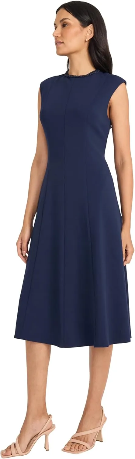 Maggy London Women's A-line Midi Pockets-Cap Sleeve High Neck-Wedding Guest Cocktail Dress