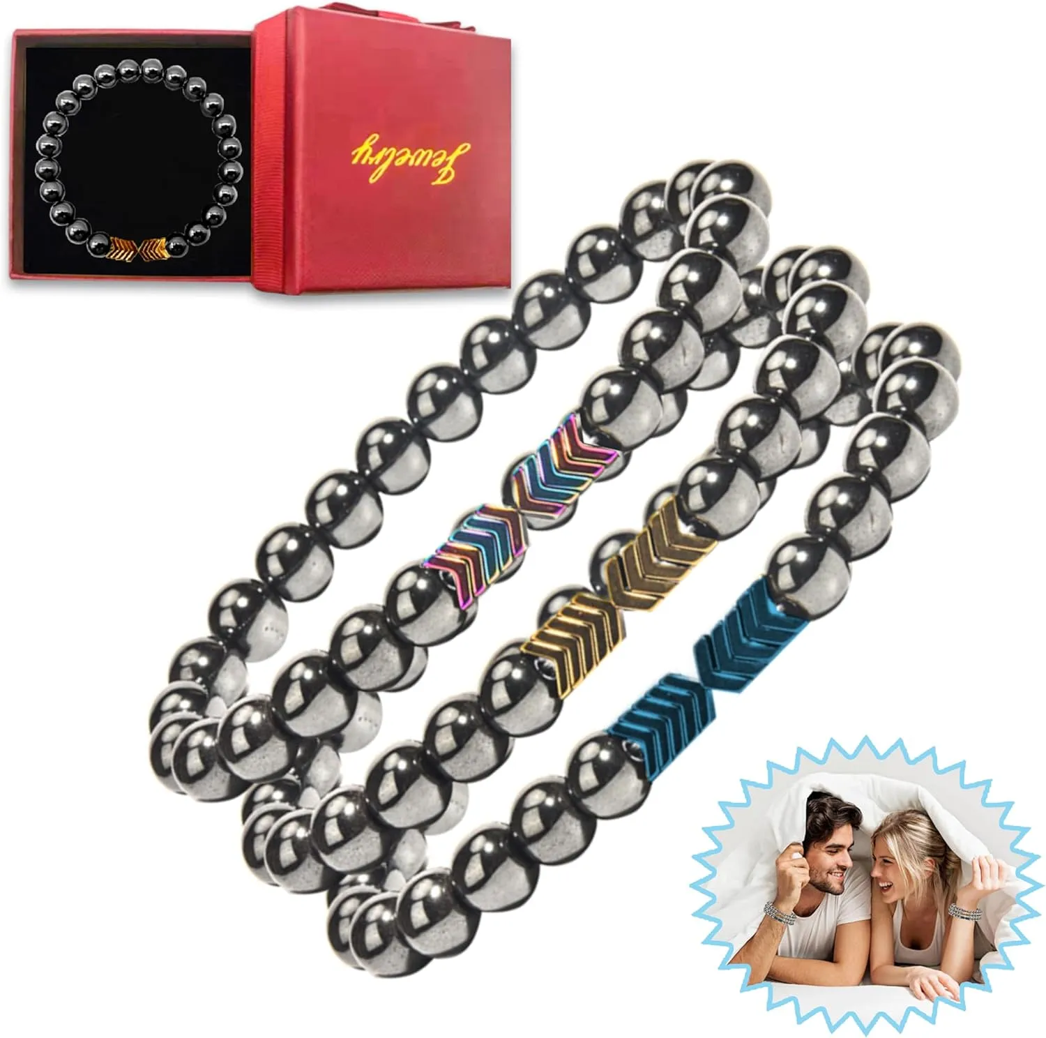 Magnetic Bracelets Set - 3 Pcs Adjustable Weighted Bracelet for Women Men, Stackable Trendy Design with Jewelry Bag - Perfect Friendship Bracelet Kit