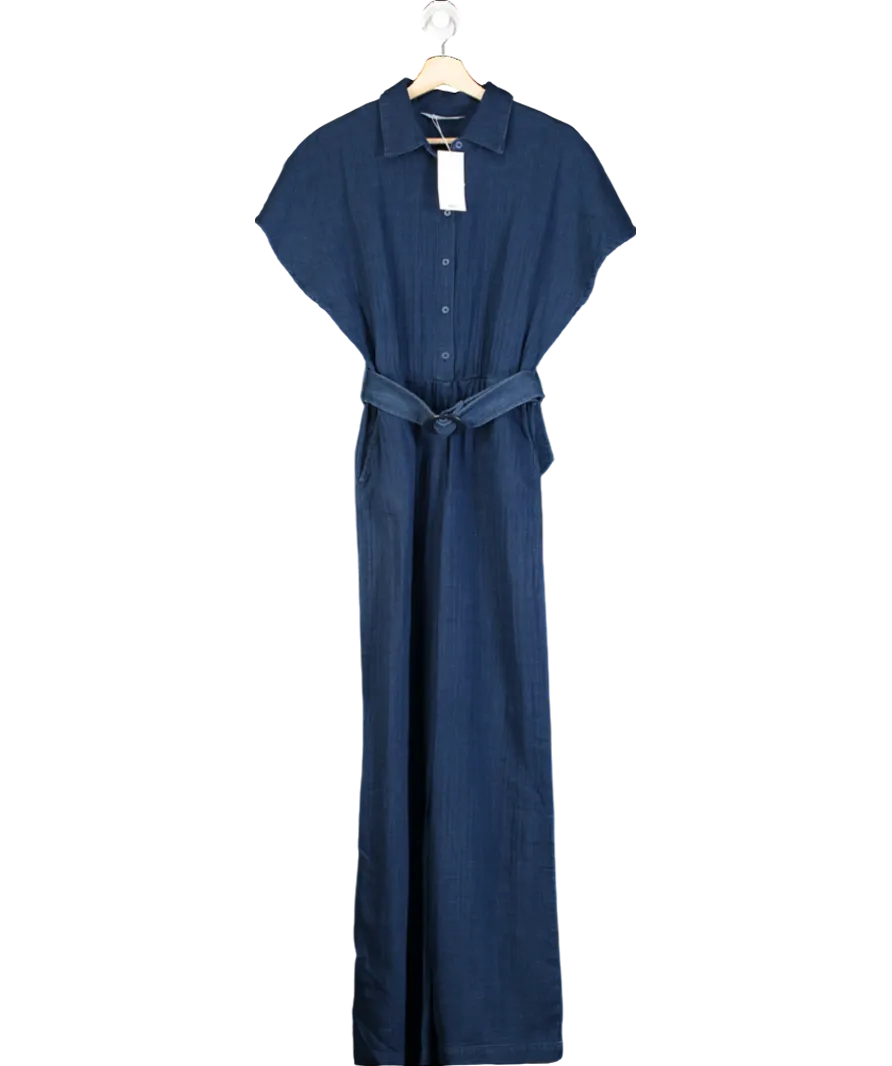 MANGO Blue Belted Long Jumpsuit UK S