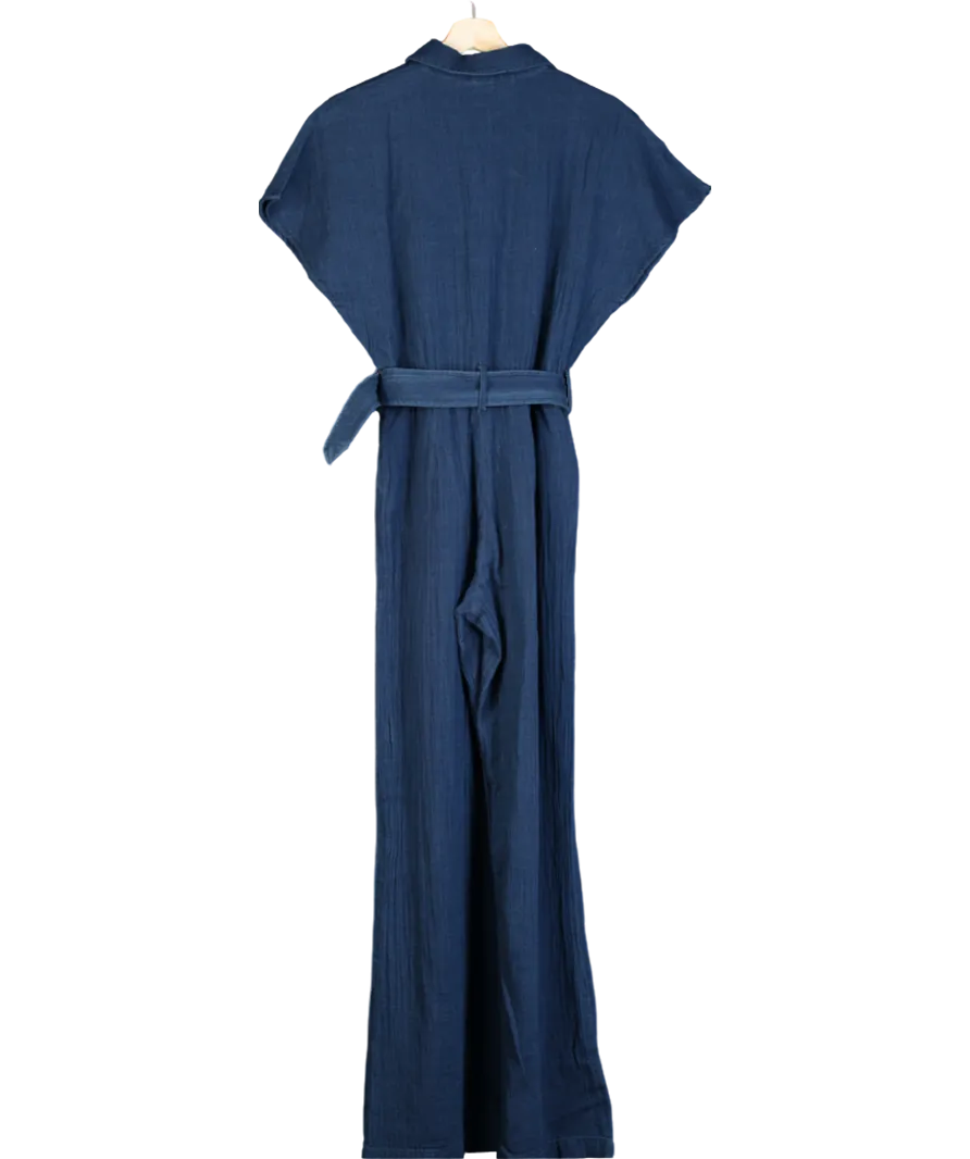 MANGO Blue Belted Long Jumpsuit UK S