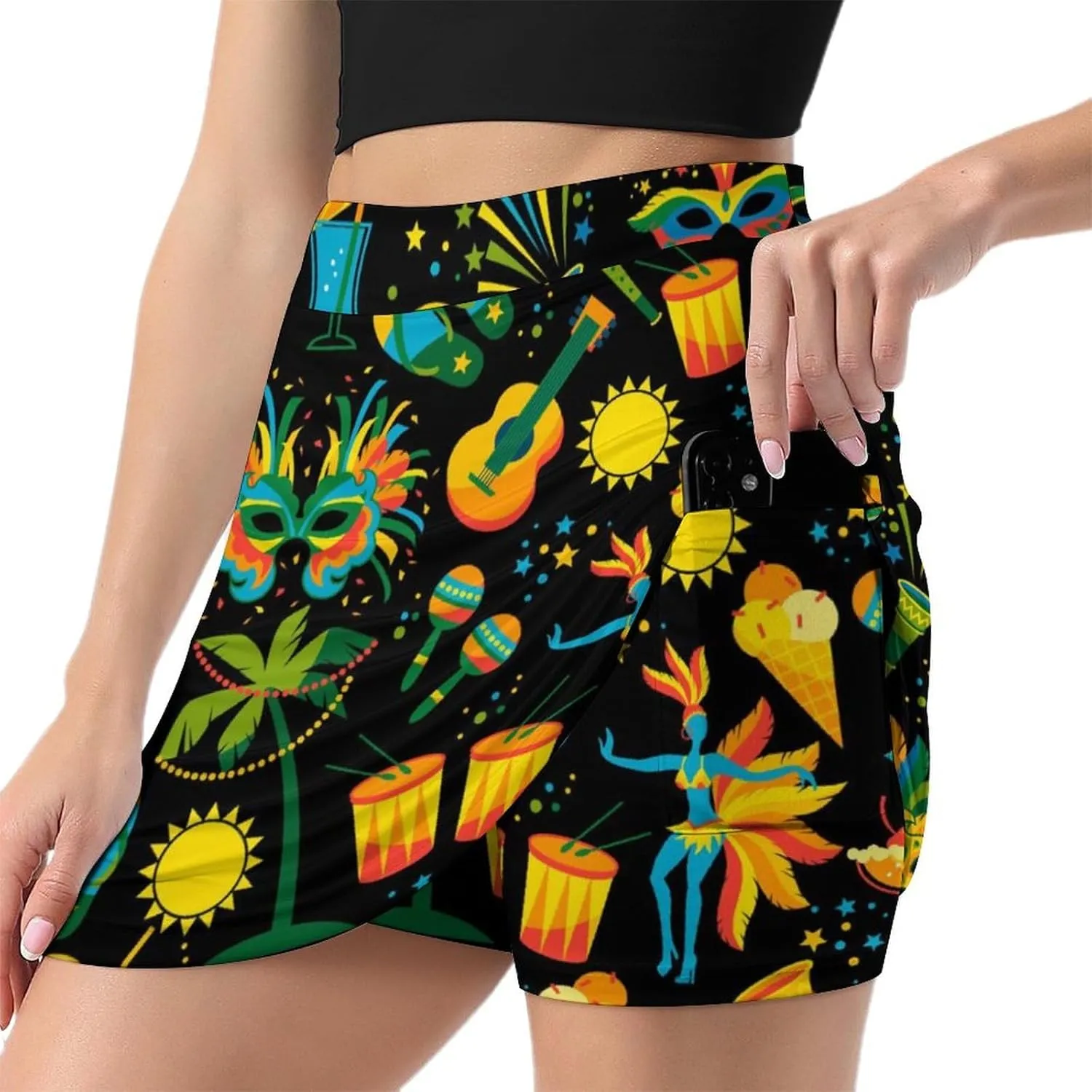 Mardi Gras Shorts Skirt Womans Light Proof Trouser Skirts Mini Skirt High Waist Single Pocket A Line Sports Skorts