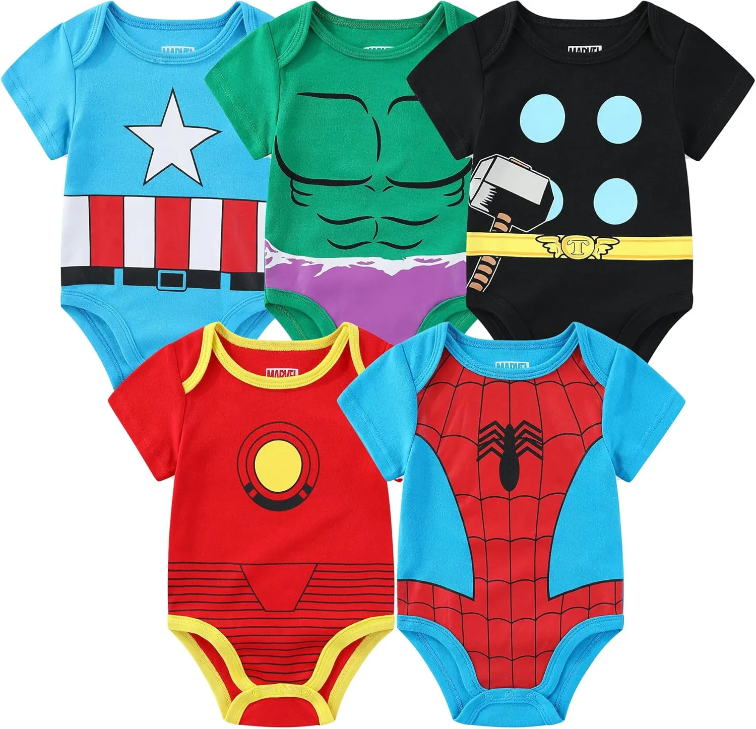 Marvel Avengers Baby Boys 5 Pack Short Sleeve Bodysuit for Newborn and Infants