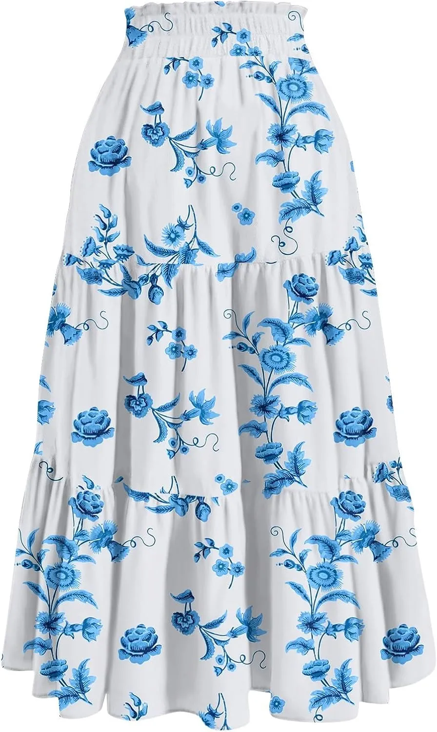 Maxi Skirt for Women 2025 Summer Floral Ankle Length Skirt High Waisted A Line Shirring Pleated Skirt