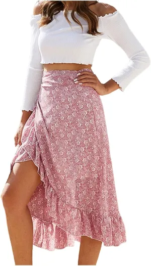 Maxi Skirts Casual for Women Summer Ruffle Elegant High Waisted Flowy Long Skirts Loose 2025 Elastic Waist Side