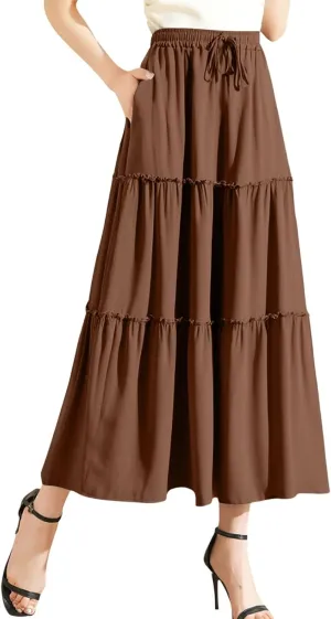 Maxi Skirts for Women Flowy Boho with Pockets A-Line Ruffle Tiered Elastic High Waist Summer Skirts 2025 Vacation