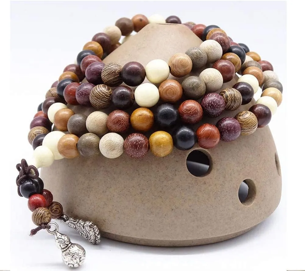 Meditation Buddhist Prayer Beads Necklace, Bracelet, 108 Wood Bracelet Mala Prayer Colorful Beads Natural Tibetan Buddhist Meditation Stretch Couple National Style Jewelry Festival Gift ( Color : Bead