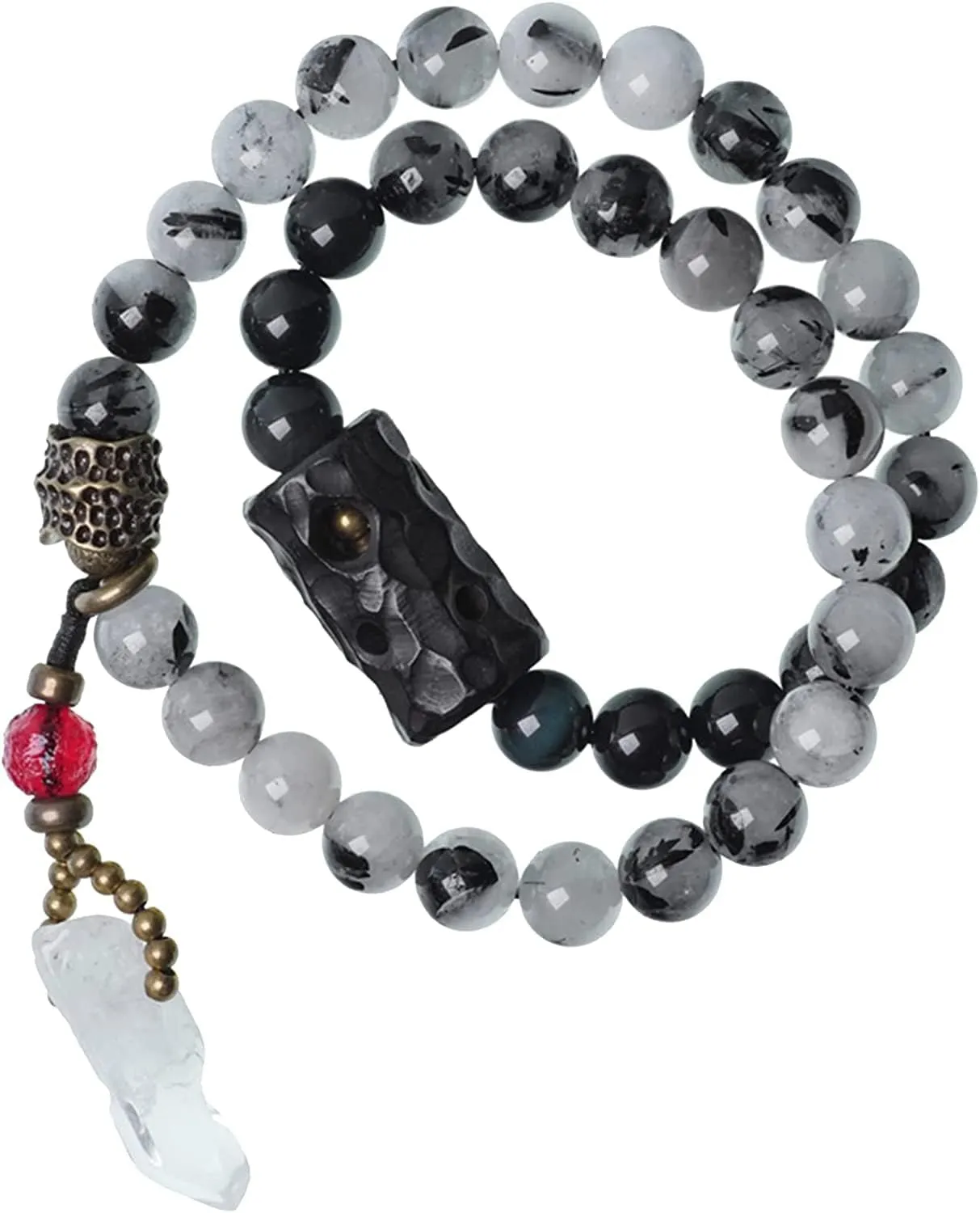 Meditation Buddhist Prayer Beads Necklace, Bracelet, Natural Crystal Beads 8mm Bracelet, Semi Precious Gemstone Beaded Bracelet, Prayer Beads Mala Cuff Wrap Jewelry ( Color : Black , Size : XLarge )