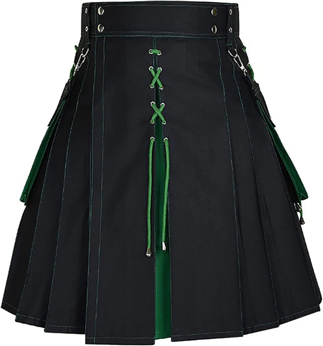 Mens Fashion Casual Scottish Plaid Contrast Pocket Pleated Skirt Mens Kilts Utility Kilt Accessories Leather Men