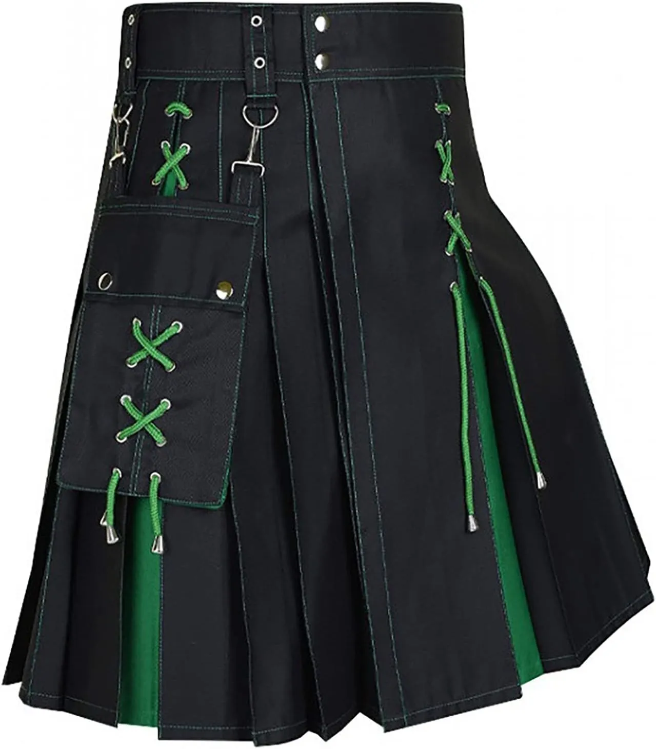 Mens Fashion Casual Scottish Plaid Contrast Pocket Pleated Skirt Mens Kilts Utility Kilt Accessories Leather Men