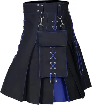 Mens Fashion Casual Scottish Plaid Contrast Pocket Pleated Skirt Mens Kilts Utility Kilt Accessories Leather Men