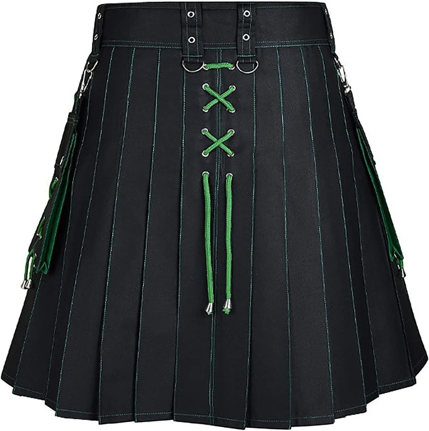 Mens Fashion Casual Scottish Plaid Contrast Pocket Pleated Skirt Mens Kilts Utility Kilt Accessories Leather Men